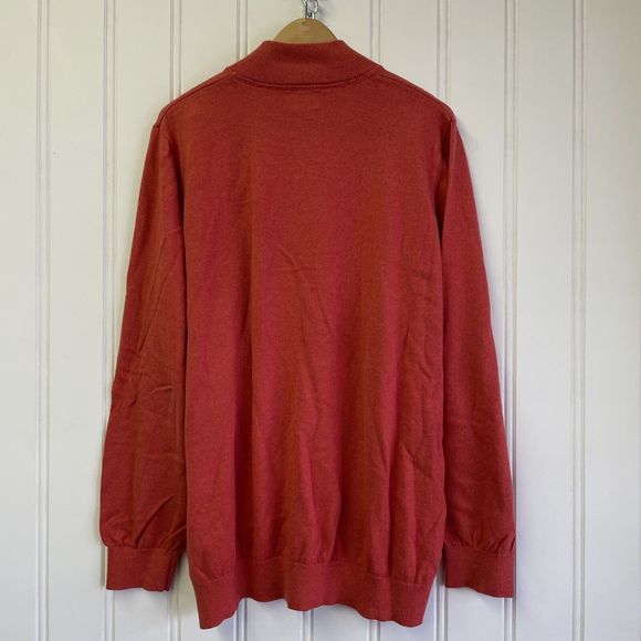 LL Bean Sweater Mens XXLarge Orange‎ Cashmere Blend 1/4 Zip Mock Neck - Picture 8 of 8